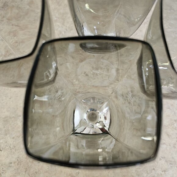 4 Retro Square Grey Wine Glasses 9.5" frosted etched base snowflake winter holid - Picture 4 of 13